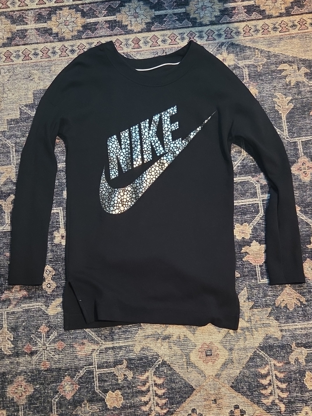 Nike Black Long Sleeve Metallic Logo Top